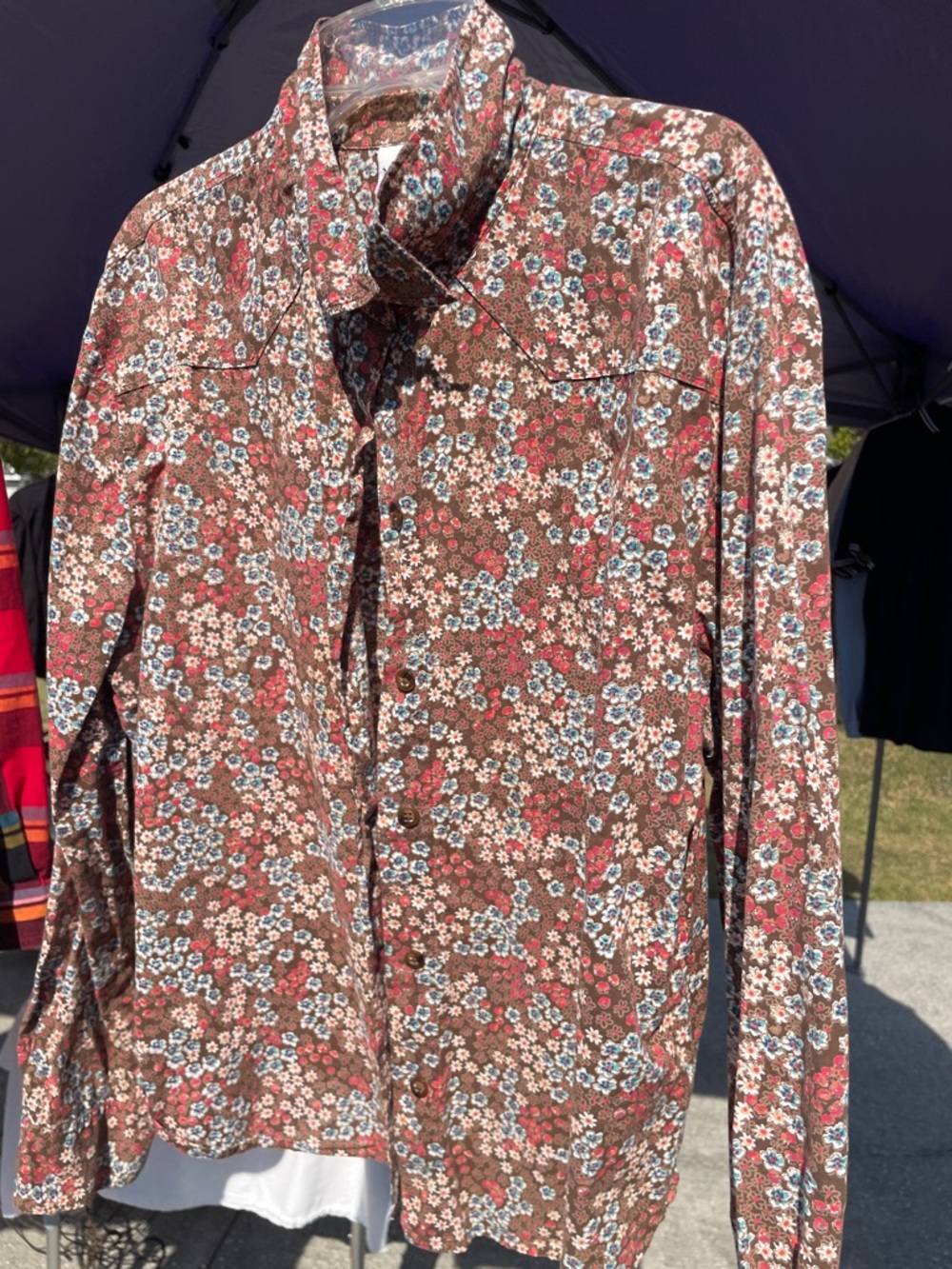 Brown Floral Button-Down Shirt with Long Sleeve